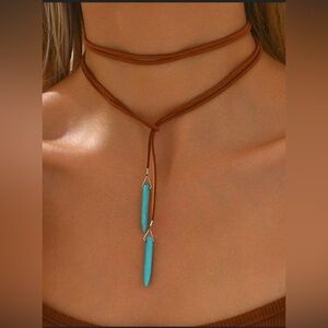 Bohemian Style Adjustable Long Necklace With Vintage Geometric Turquoise pendant